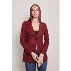 Jument Ekose Desenli Yakalı Uzun Kol Tek Düğme Yünlü Kumaş Blazer Ceket-kırmızı Pöti Kare