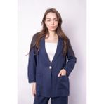 Jument Kadın Baharlık Kumaş Rahat Kesim Yakalı Cepli Kolu Katlamalı Boyfriend Blazer Ceket-Lacivert - 40