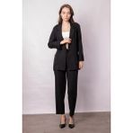 Jument Kadın Baharlık Kumaş Rahat Kesim Yakalı Cepli Kolu Katlamalı Boyfriend Blazer Ceket-Siyah - 36