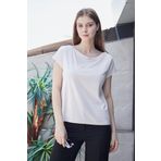 JUMENT Kadın Kayık Yaka Düşük Omuzlu Kırışmaz Span Karışımlı Şık T-shirt Bluz-Şampanya