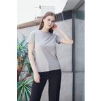 JUMENT Kadın Sıfır Yaka Kırışmaz Span Karışımlı Şık Kısa Kol Likralı T-shirt Bluz-Gri