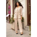 Jument Kadın Süet Dokulu Kumaş Yakalı Capri Kol Cep Kapaklı Blazer Ceket-Bej - 36