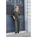 Jument Kadın Süet Dokulu Kumaş Yakalı Capri Kol Cep Kapaklı Blazer Ceket-Haki - 42