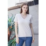 JUMENT Kadın V Yaka Kısa Kol Likralı Span Kumaş Şık T-shirt Bluz-Şampanya