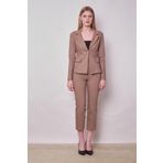 Jument Kadın Yakalı Cep Kapaklı Uzun Kol Hafif Likralı Kumaş Blazer Ceket(Pantolon Jument 40076)-Vizon