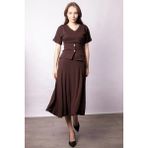 Jument Kadın Yumuşak Dokulu Esnek Kumaş Yüksek Bel Beli Lastikli Cepli Midi Boy Dizaltı Etek-Kahve - XL