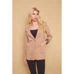 Jument Yakalı Cepli Uzun Kol Katlamalı Blazer Kumaş Ceket-Bej - 42