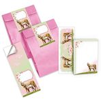 Junapack 6 Bookmark + 6 Mini Not Defteri + 6 Hediye Çantası (Pembe) + 6 Çıkartmalı At Tüylü Parti Çantası Çocuk Doğum Günü Partileri Kızlar için Misafir Hediyesi