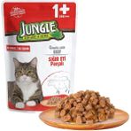 Jungle Pouch Dana Eti Parçalı Soslu 100 gr Yetişkin Kedi Konservesi