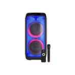 Junglee Süper Bass Büyük Boy Bluetooth Hoparlör LED Işıklı Çift Hoparlör Kablosuz Mikrofonlu Karaoke Speaker - Siyah