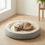Jungolica Bunny Kedi ve Köpek Yatağı Bej 85x85x15 cm Büyük, Donut Şekli, Yükseltilmiş Kenar, Ultra Yumuşak Peluş, Stres Azaltıcı, Kaydırmaz Taban, Yıkanabilir Kedi ve Köpek Yatak