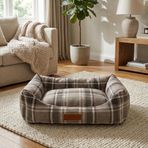 Jungolica Comfy Pet Kedi ve Köpek Yatağı Bej/Oeko-Tex Sertifikalı Dokuma Kumaş, Yıkanabilir Fermuarlı Minder, Destekleyici Yapı, Kaydırmaz Taban (Bej, Medium 40 × 55 × 18 CM)