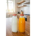 JUNIBELIW 2 Adet Boş Cam Şişe Büyük Meyve Suyu Ayran Süt Su Şişesi Plastik Kapaklı 2X1000CC(1 Litre)