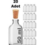 JUNIBELIW 20 Adet Çok Amaçlı Düğün Kına Cam Şişesi Mantar Tıpalı Dekoratif Vazo Kavanoz 20X50ML