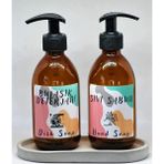 JUNİBELİW 3lü Set Amber Cam Şişe 2X250ML Bulaşık Deterjanlık Sıvı Sabunluk + Beyaz Altlık