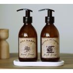 JUNİBELİW 3lü Set Vintage Serisi Amber Cam Şişe 2X250ML Bulaşık Deterjanlık Sıvı Sabunluk + Altlık