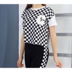Junıor Kız Çocuk Pamuklu Damalı Rahat Kesim C Harfli T-Shirt - 7 - 8 Yaş - Siyah - Beyaz