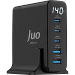 Juo 140W Gan Pd 3.1 Masaüstü Hızlı Şarj Cihazı 3 Type-C + 2 Usb-A iPhone & MacBook & Laptop Uyumlu Şarj Aleti - Siyah