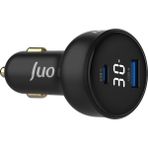 Juo 30W LED Ekranlı Type-C + Usb-A Araç Şarj Aleti iPhone & Android & Tablet Araç Içi Şarj Cihazı - Siyah