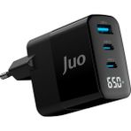 Juo 65W Gan LED Ekranlı Hızlı Şarj Cihazı 2 Type-C + Usb-A iPhone & iPad & Notebook Uyumlu Şarj Aleti - Siyah
