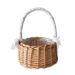 JUOPZKENN Hasır Rattan Çiçek Sepeti, El Dokuma Sepet Düğün Çiçek Kız Sepetleri Saplı ve Plastik Insert Dokuma Depolama Sepeti Hediyeler için Dekor(S)