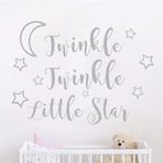 JURUOXIN Twinkle Twinkle Little Star Duvar Çıkartması Sanat Vinil Çıkartma Çocuklar için Erkek Bebek Odası Dekorasyon Kreş Yatak Odası Ev Dekoru YMX29 (Gri, 57x42 cm)
