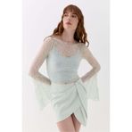 Jusenmia Dantel Asimetrik Romantik Kol Bluz Mint