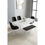 Jusie Beyaz 80x132 Açılabilir Yemek Odası Takımı 4 Sandalye, 1 Bench Siyah