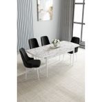 Jusie Beyaz Mermer Desen 80X132 Açılabilir Yemek Odası Takımı 4 Adet Sandalye - Siyah