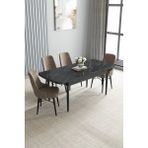 Jusie Siyah Mermer Desen 80X132 Açılabilir Yemek Odası Takımı 4 Adet Sandalye - Cappucino