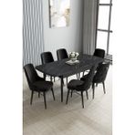 Jusie Siyah Mermer Desen 80X132 Açılabilir Yemek Odası Takımı 6 Adet Sandalye