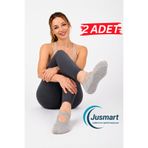 Jusmart 2 Adet Gri Kadın Babet Çorap ◆ Pamuklu Kaymaz Silikon Taban ◆ Yoga Pilates Tavaf Dans