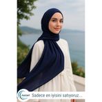 Jusmart Bambu Kraş Pamuklu Şal ◇ Lacivert ◇ Ütü Gerektirmeyen Kırışık Doku ◇ Kaymayan Nefes Alan Hafif Kumaş