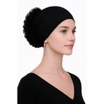 Jusmart Siyah Pamuklu Dikişsiz Fırfırlı Topuz Bonesi ◆ Kaymayan Yapı ◆ Nefes Alabilen Kumaş ◆Tesettür