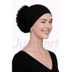 Jusmart Siyah Pamuklu Önü Dikişli Fırfırlı Topuz Bonesi ◆ Nefes Alabilen Kumaş ◆ Tesettür