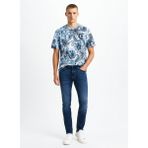 Just Cavalli Bisiklet Yaka Mavi Erkek T-Shirt 78PM601 Embroıdery