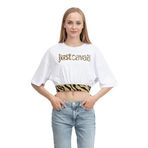 Just Cavalli Kadın Bisiklet Yaka T-Shirt, Beyaz/Altın, S Beden