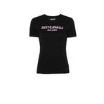 Just Cavalli Yuvarlak Yaka Baskılı - Beyaz T-Shirt, L, 76PAHE13.CJ112.899, siyah, Kadın