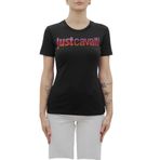 Just Cavalli Yuvarlak Yaka Baskılı T-Shirt, S, 76PAHE06.CJ112.899, siyah, Kadın