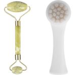 Just Cheap Store 2&apos;li Set Çift Taraflı Cilt Temizleme Fırçası ve Yeşim Taşı Çift Taraflı Cilt Masaj Aleti