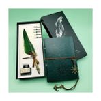 Just Cheap Store Deri Defter ve Tüylü Mürekkepli Kalem Seti - Antrasit
