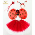 Just Cheap Store Kırmızı Uğur Böceği Ateş Böceği Kostüm Seti - (Tütü, Kanat, Taç, Asa)