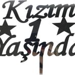 Just Cheap Store Kızım 1 Yaşında İlk Yaş Doğum Günü Partisi Pleksi Pasta Süsü Gümüş Renk