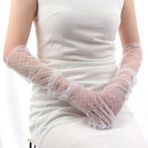Just Cheap Store Uzun Boy Beyaz Puantiyeli Beyaz Renk Yetişkin Tül Eldiven 55 Cm - Renkli