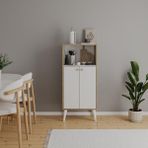 Just Home 123x35x56 cm Safir Meşe Beyaz 2 Kapaklı Raflı Çok Amaçlı Dolap