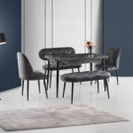 Just Home Espinho Mermer Görünümlü Banklı Açılır Masa Takımı - Antrasit / Siyah - 75X70X120 cm - Antrasit - Siyah - Montajsız
