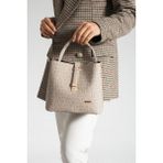 Just Polo Baskı Desenli Su Geçirmez 3 Gözlü Kadın Omuz Çantası 22X20CM - 22 x 20 cm - Taş