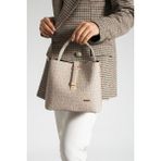 Just Polo Baskı Desenli Su Geçirmez 3 Gözlü Kadın Omuz Çantası 22X20CM MDS2505 - Taş