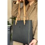 Just Polo Büyük Boy 31 cm * 30 cm 4 Bölmeli Günlük Kullanıma Uygun Tote Bag Kadın Omuz Çantası 4067 Siyah Taba - Açık Mavi - Mint Yeşili