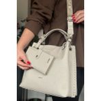 Just Polo Büyük Boy Salaş Örgü Detaylı 4 Bölmeli Kadın Omuz Çantası 4031-LB - Taş - Füme